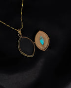 Brass box (dibbi) pendant with a large labradorite sitting in the centre with a chain handmade by A Creator's Studio