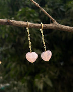 Gold Plated rose quartz dangle earrings with pink rose quartz drops handmade by A Creator's Studio