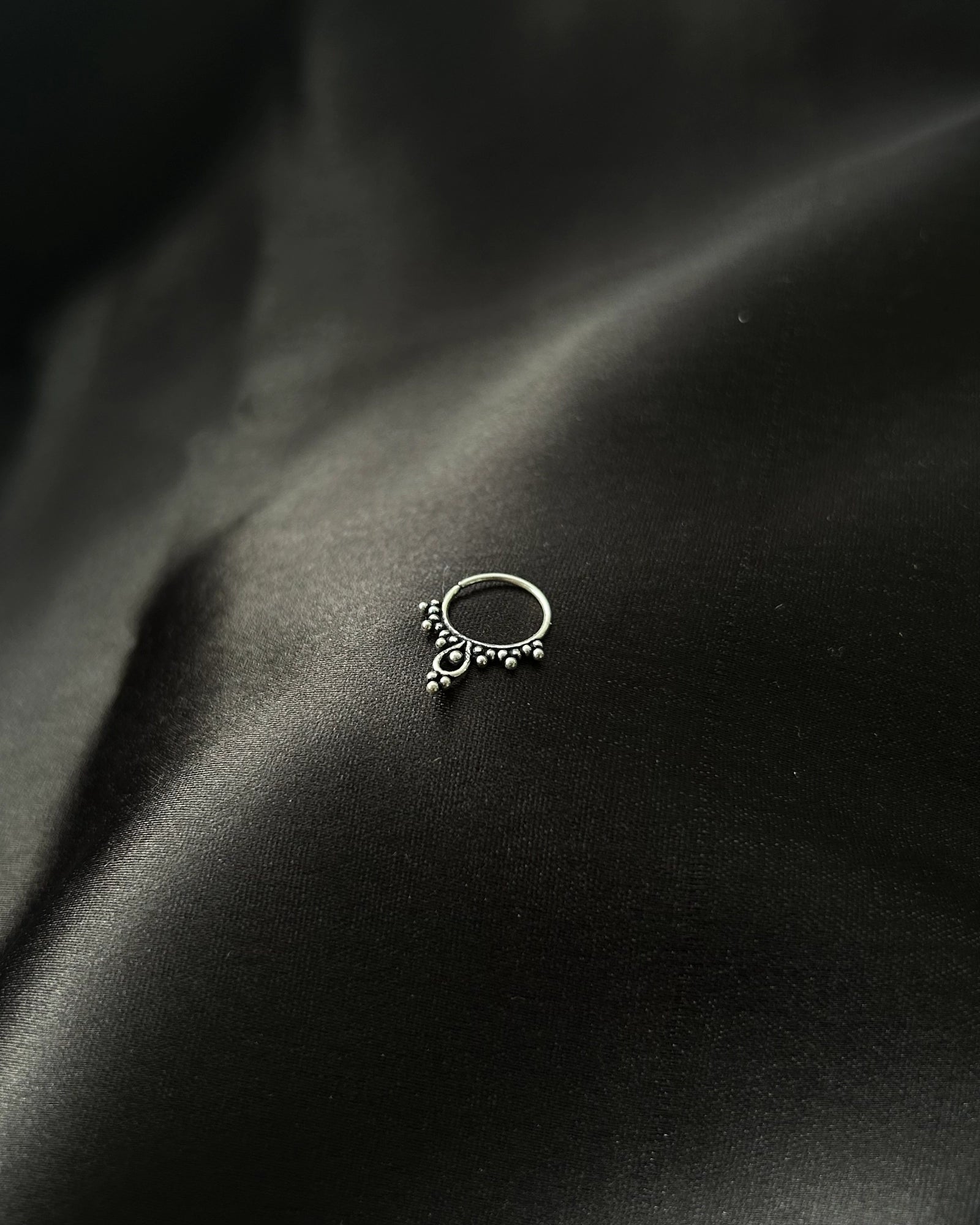 Silver oxidised septum ring for pierced nose handmade by A Creator's Studio