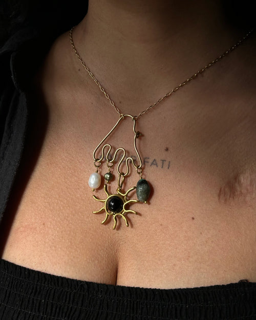 Brass wired charm holder necklace with a chain handmade by A Creator's Studio