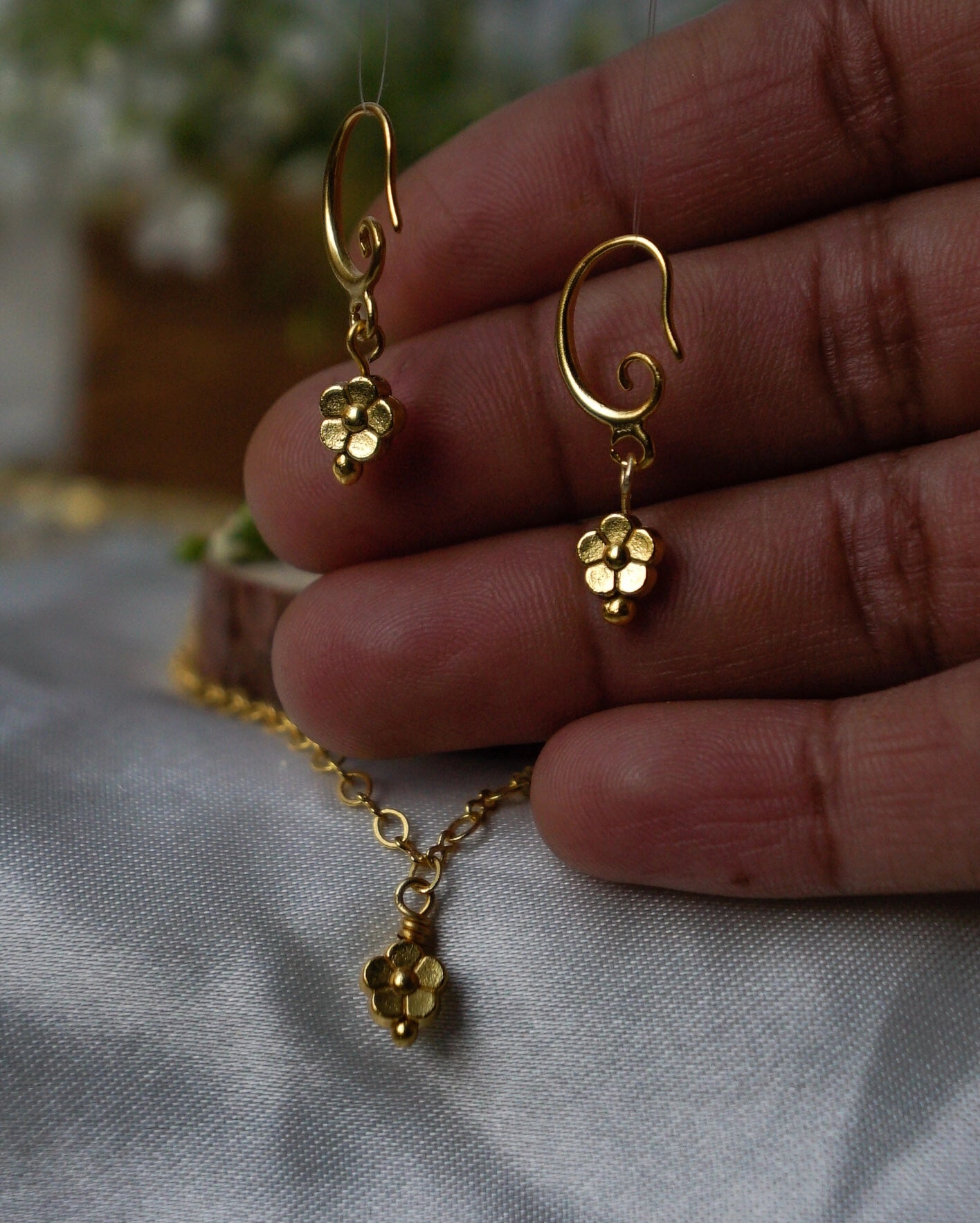 Gold Plated Bloom Flower Earrings handmade by A Creator's Studio