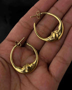 Brass crescent moon hoop earrings handmade by A Creator's Studio