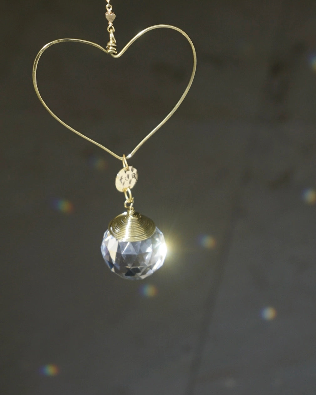Wired heart suncatcher with clear crystals handmade by A Creator's Studio