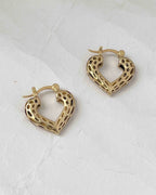 Brass heart hoop earrings handmade by A Creator's Studio