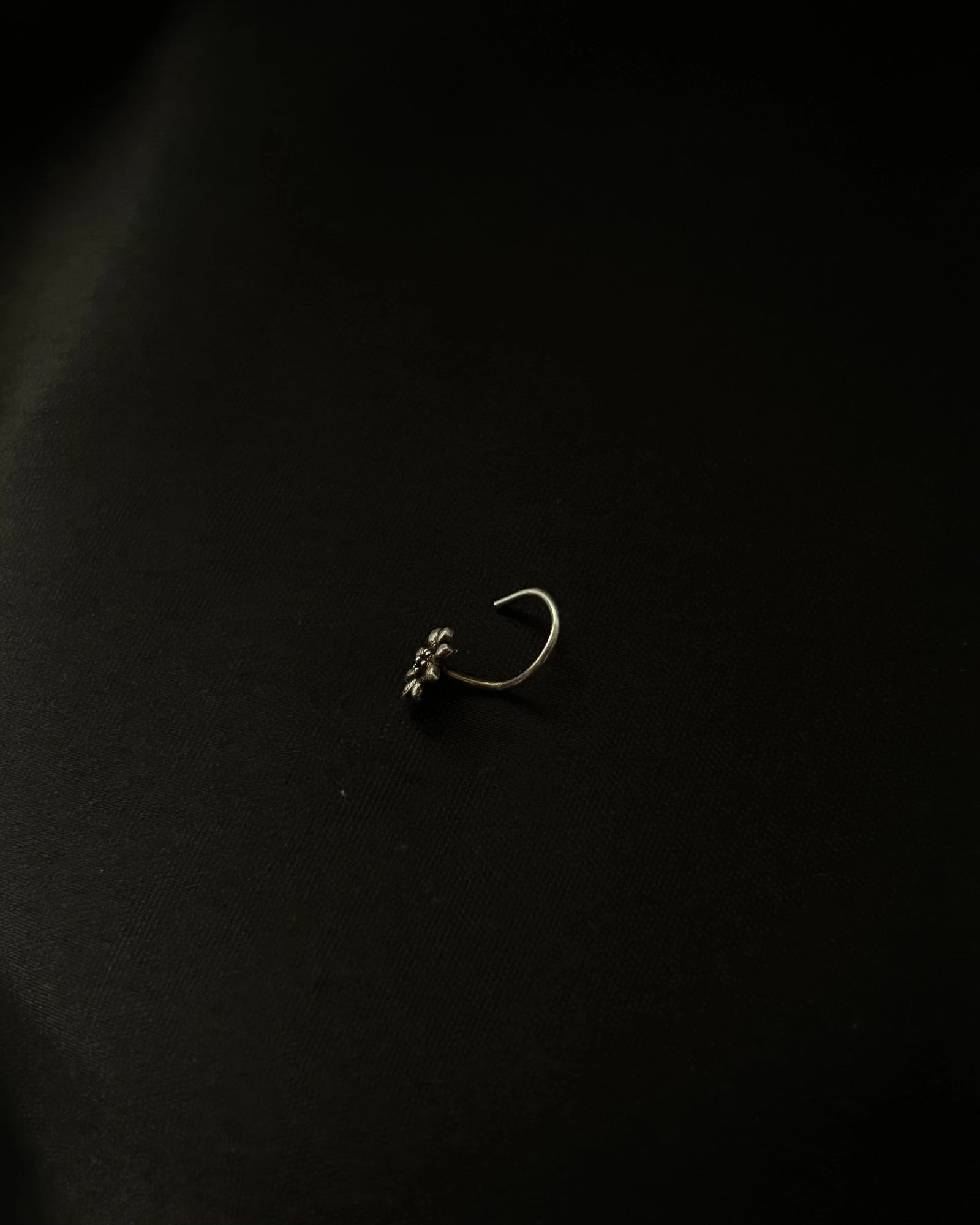 Silver oxidised flower nose ring for pierced nose handmade by A Creator's Studio