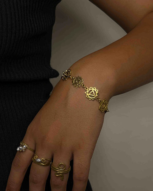 Brass seven Chakra link Bracelet handmade by A Creator's Studio