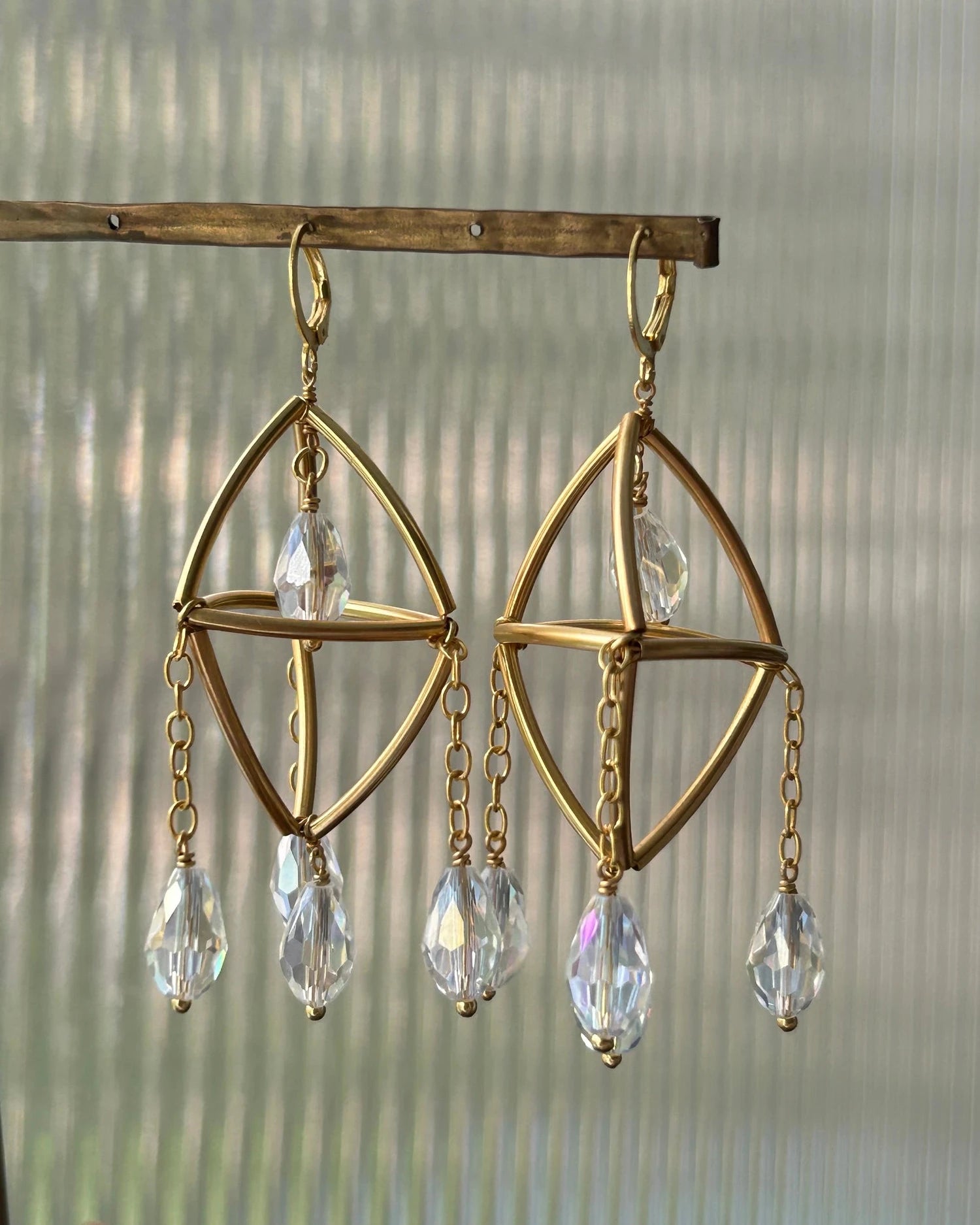 gold plated Mini Suncatcher earrings with four clear crystal drops handmade by A Creator's Studio