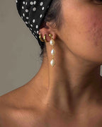 Gold Plated Pearl dangle earrings with three linked freshwater pearls handmade by A Creator's Studio