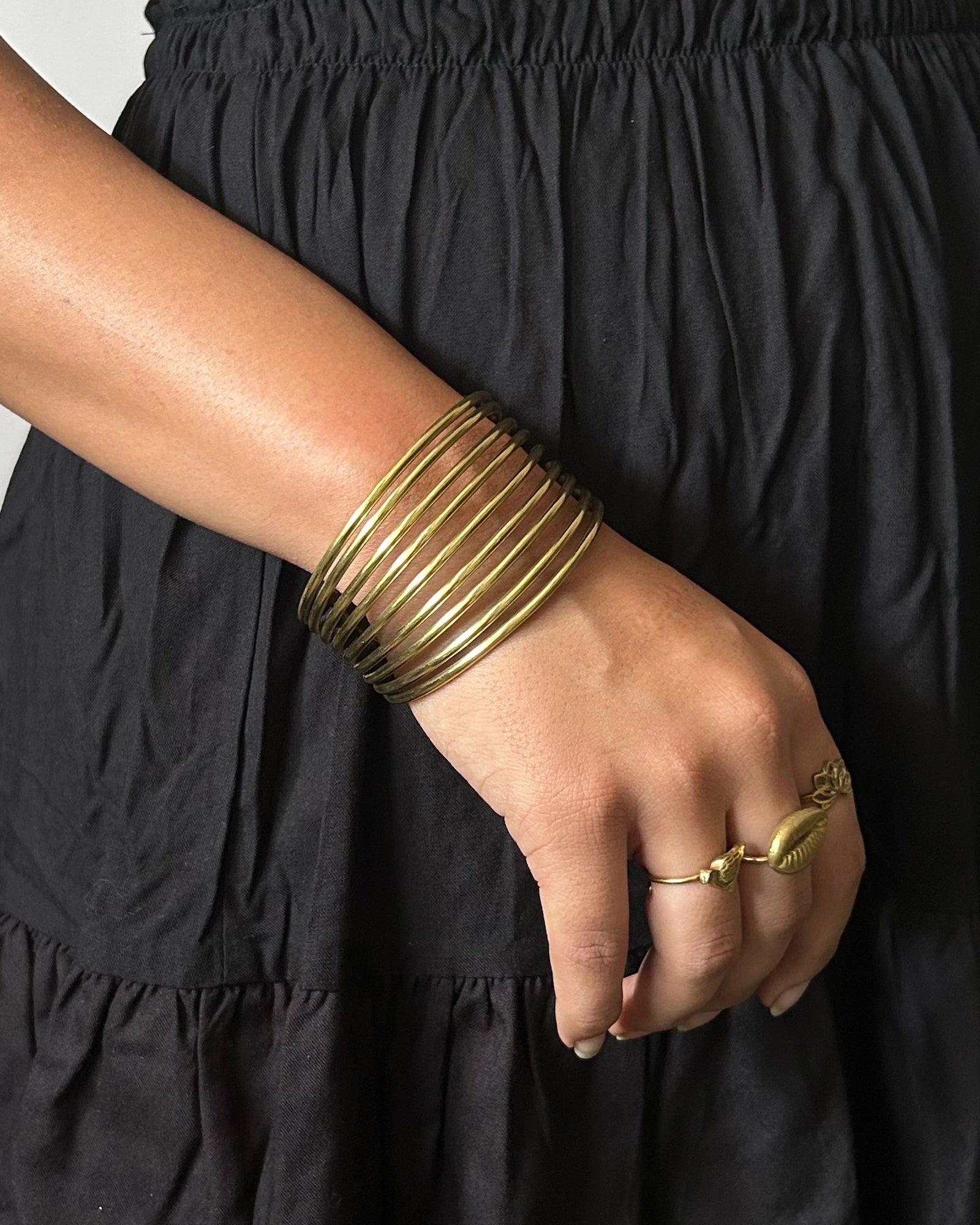 Chunky Brass layered arm cuff handmade by A Creator's Studio