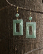 gold plated green Aventurine rectangular earrings handmade by A Creator's Studio
