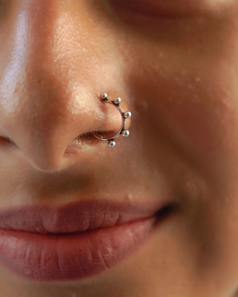 Silver oxidised septum ring for pierced nose handmade by A Creator's Studio
