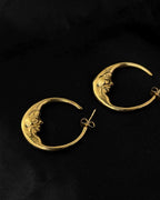 Brass crescent moon hoop earrings handmade by A Creator's Studio
