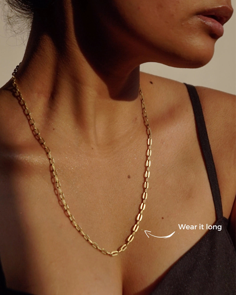 Brass rectangular link chain with flat links handmade by A Creator's Studio