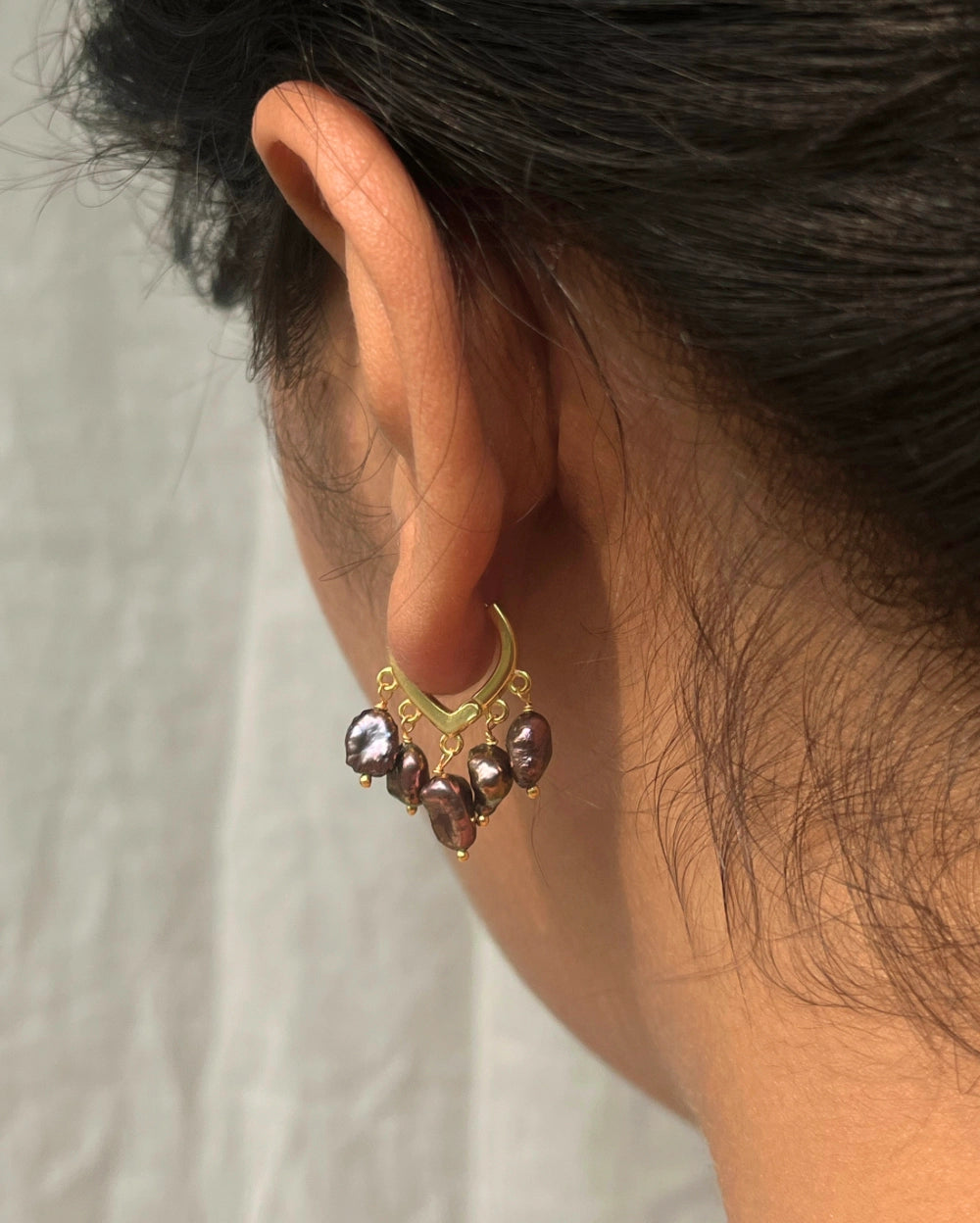 Black Fresh Water Pearl Chandelier Earrings