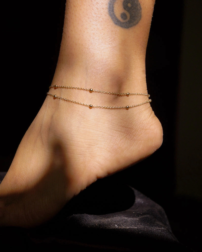 brass layered anklet with brass beads handmade by A Creator's Studio
