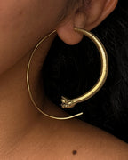 Brass snake hoop earrings handmade by A Creator's Studio
