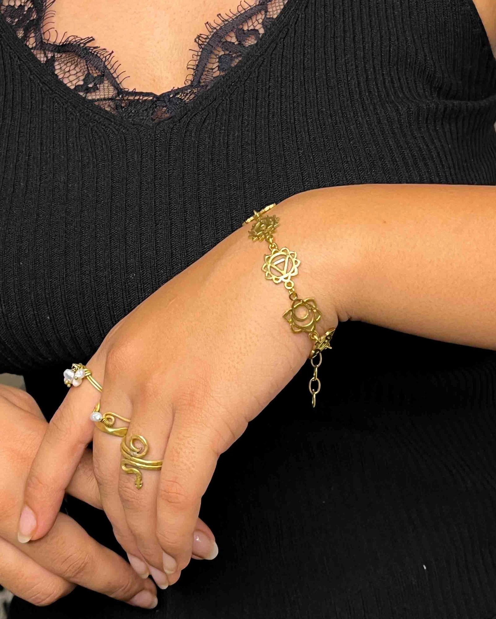 Brass seven Chakra link Bracelet handmade by A Creator's Studio