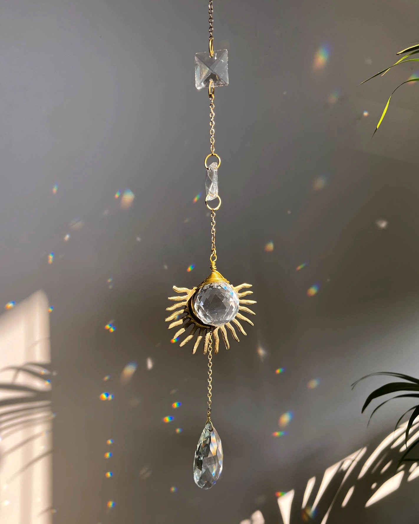 Sun suncatcher with clear crystals handmade by A Creator's Studio