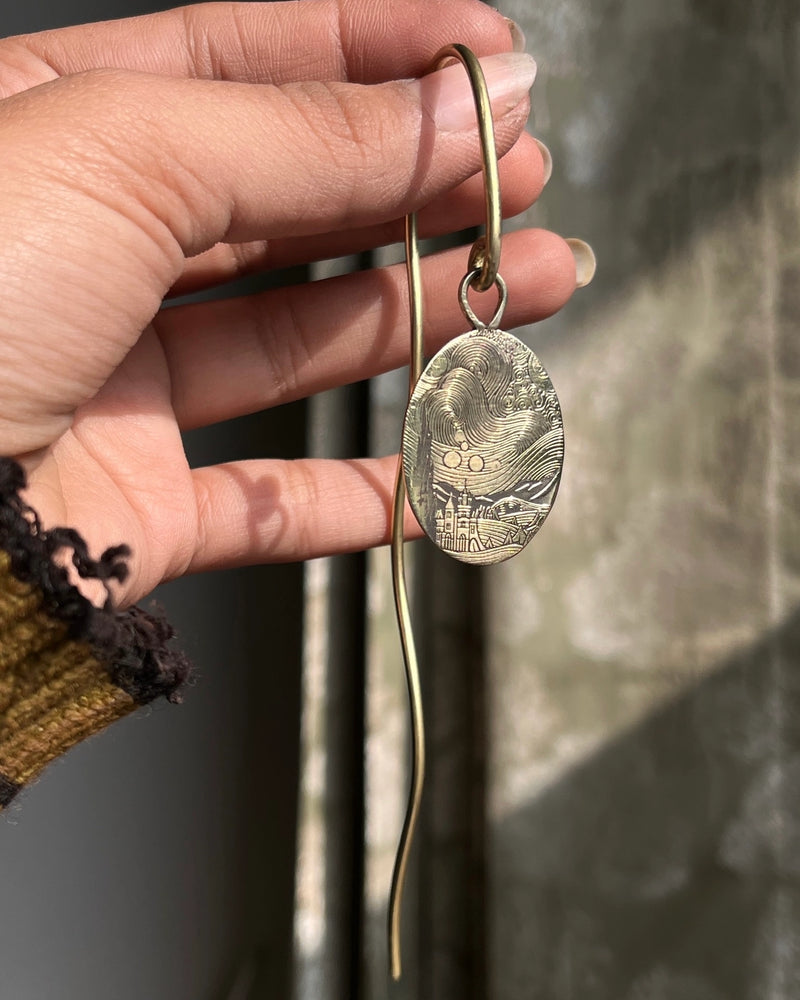 The Starry Night by Vincent Van Gogh inspired engraved Brass bookmark handmade by A Creator's Studio