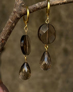 Gold plated smoky quartz earrings with a smoky quartz drop handmade by A Creator's Studio