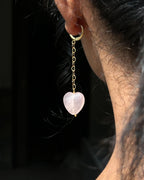 Gold Plated rose quartz dangle earrings with pink rose quartz drops handmade by A Creator's Studio