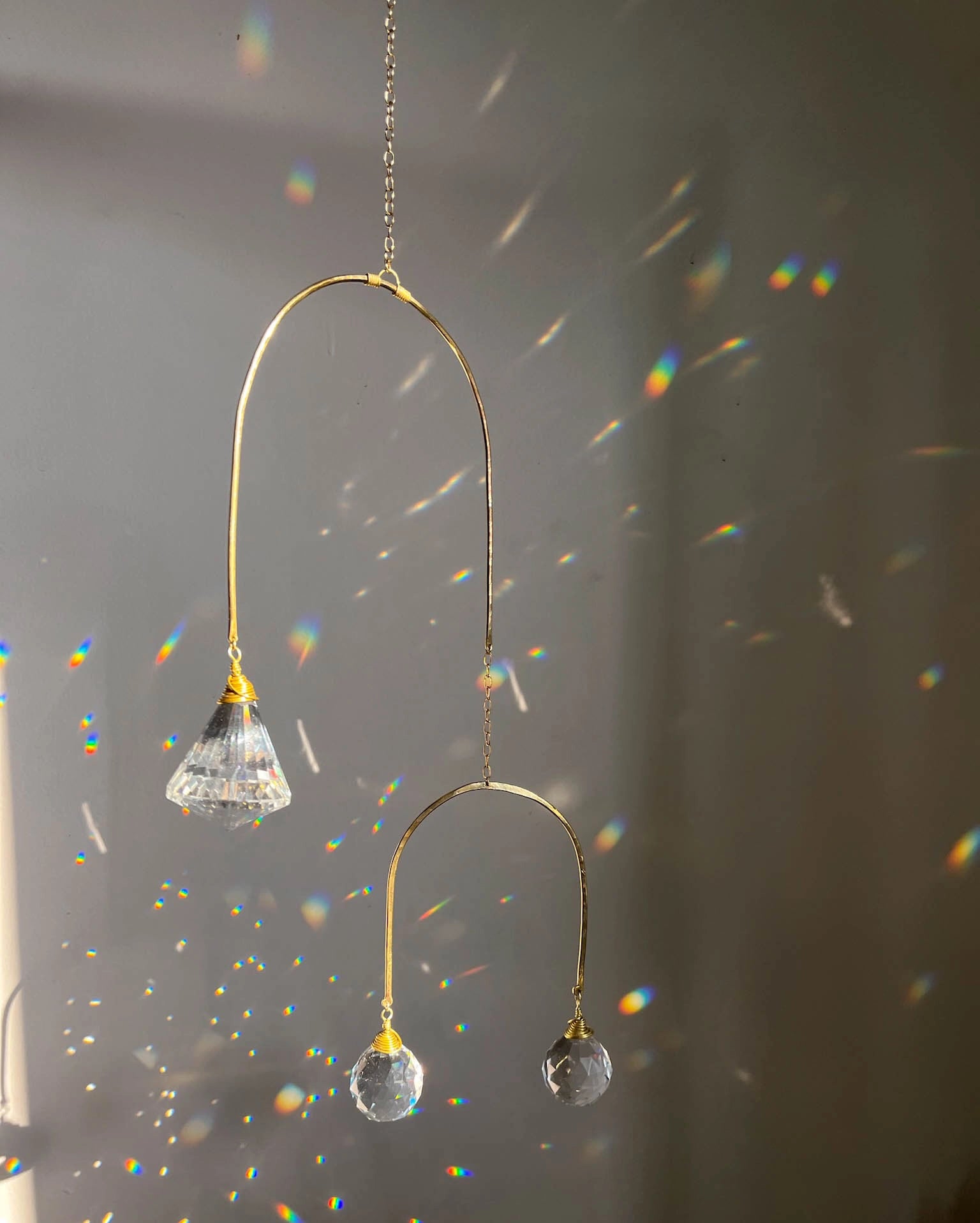 Wired sun catcher with glass crystal drops, handmade by A Creator's Studio