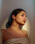 Brass Earrings with wired moon and glass beads handmade by a creator's studio