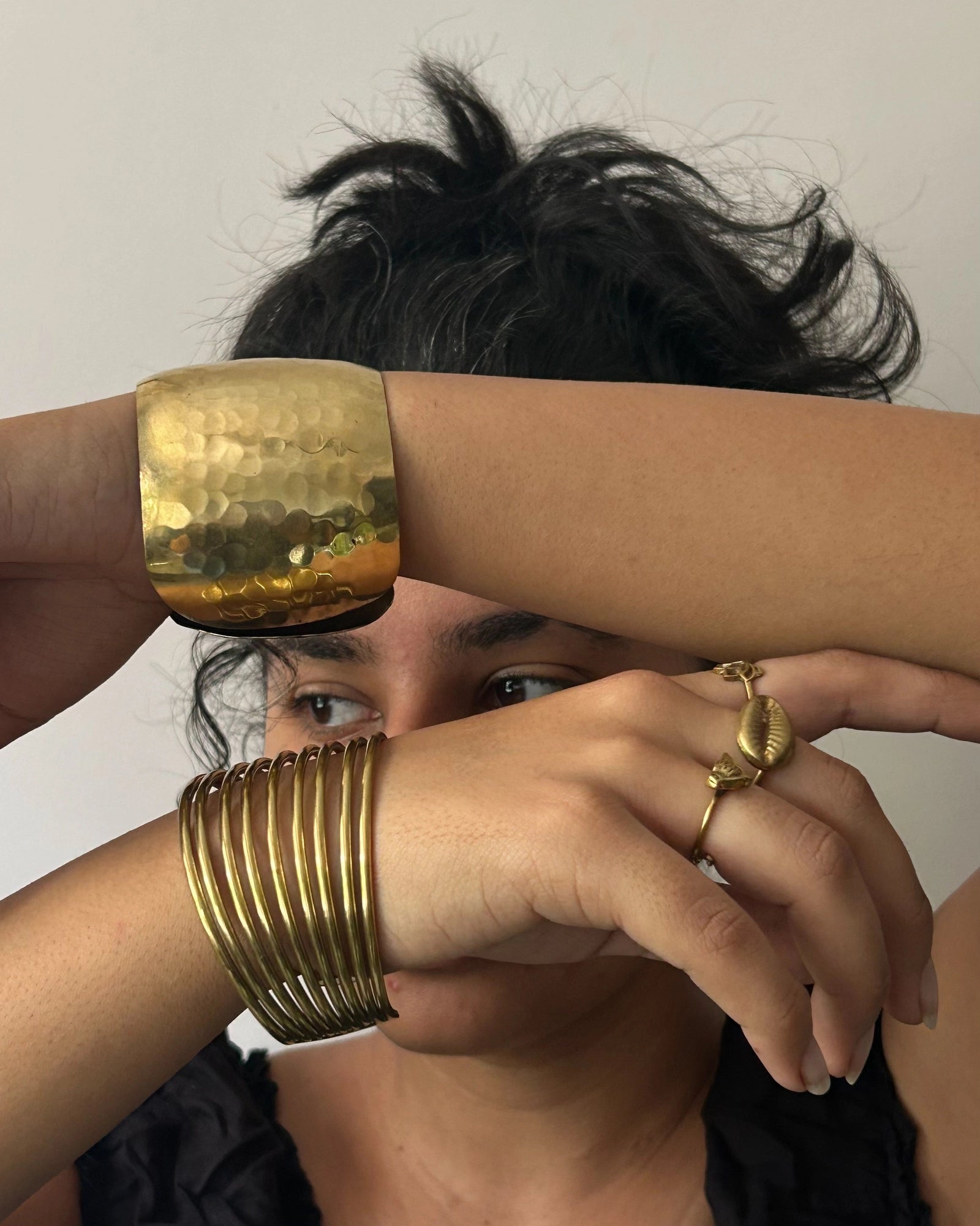 Chunky Brass hammer textured cuff handmade by A Creator's Studio