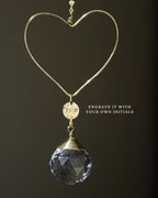 Wired heart suncatcher with clear crystals and engraving handmade by A Creator's Studio