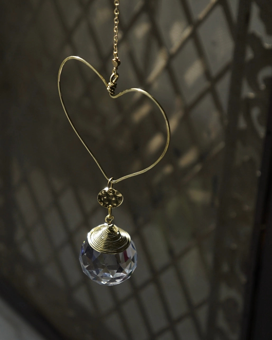 Wired heart suncatcher with clear crystals handmade by A Creator's Studio