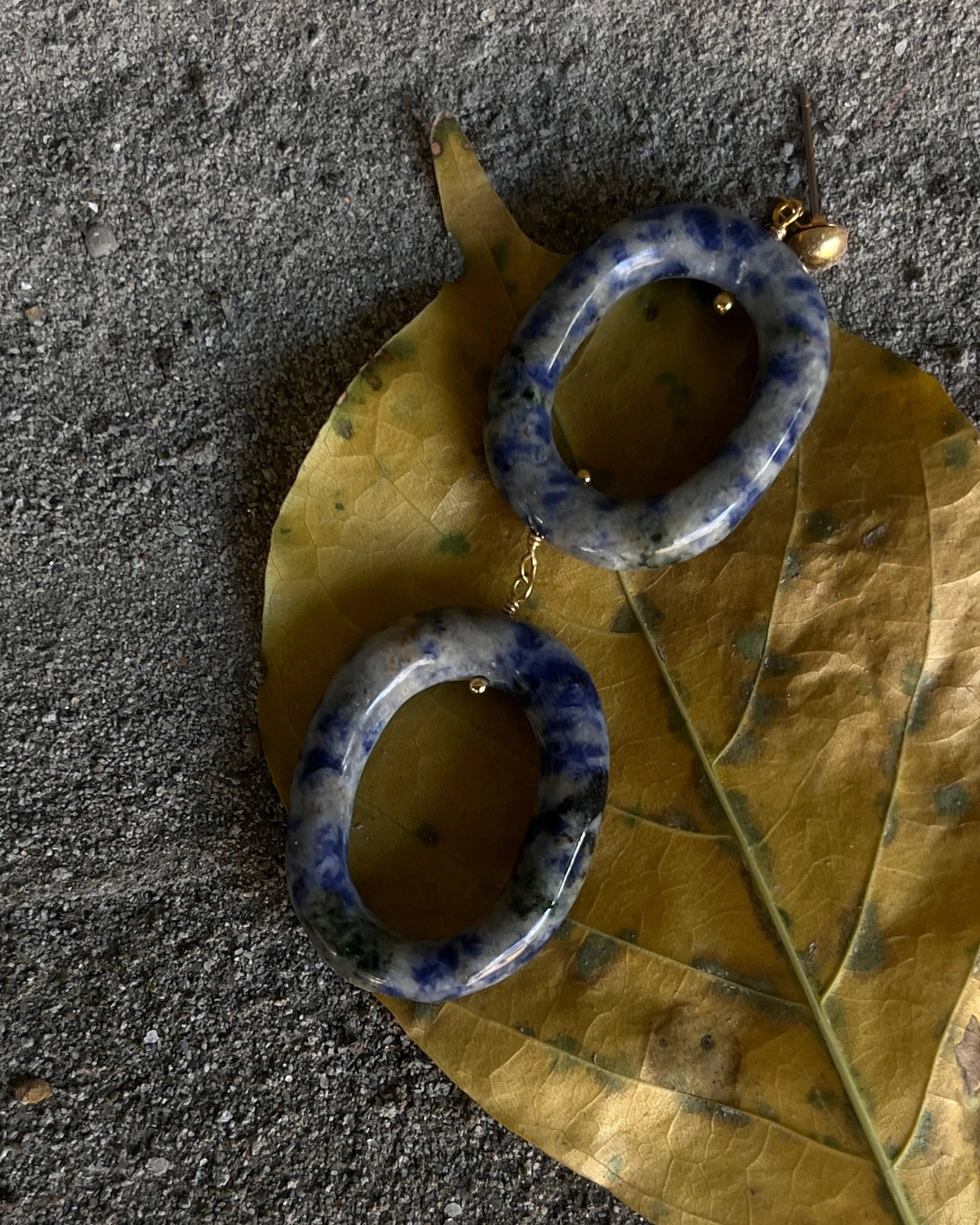 Gold Plated chunky sodalite link earrings with oval sodalite drops handmade by A Creator's Studio