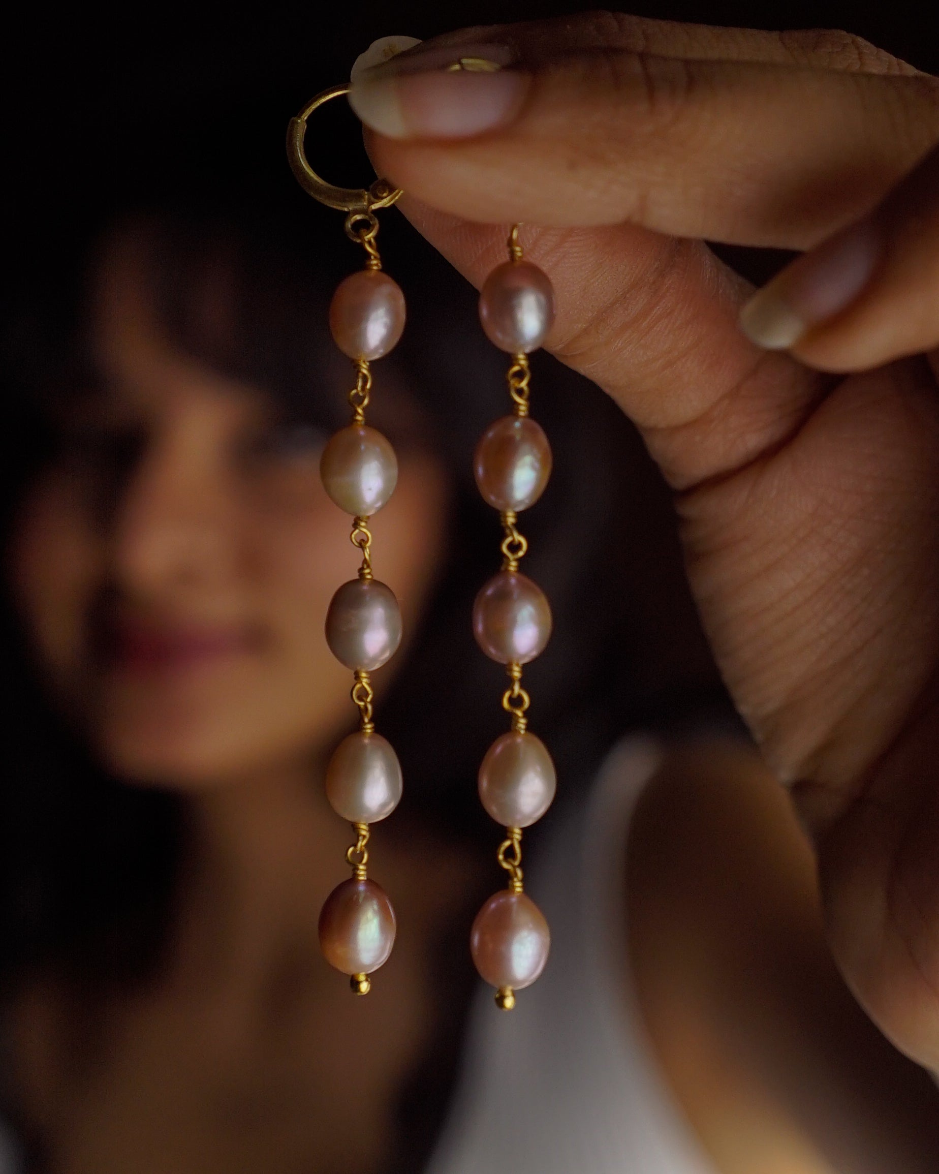 Long Pink Pearl Danglers