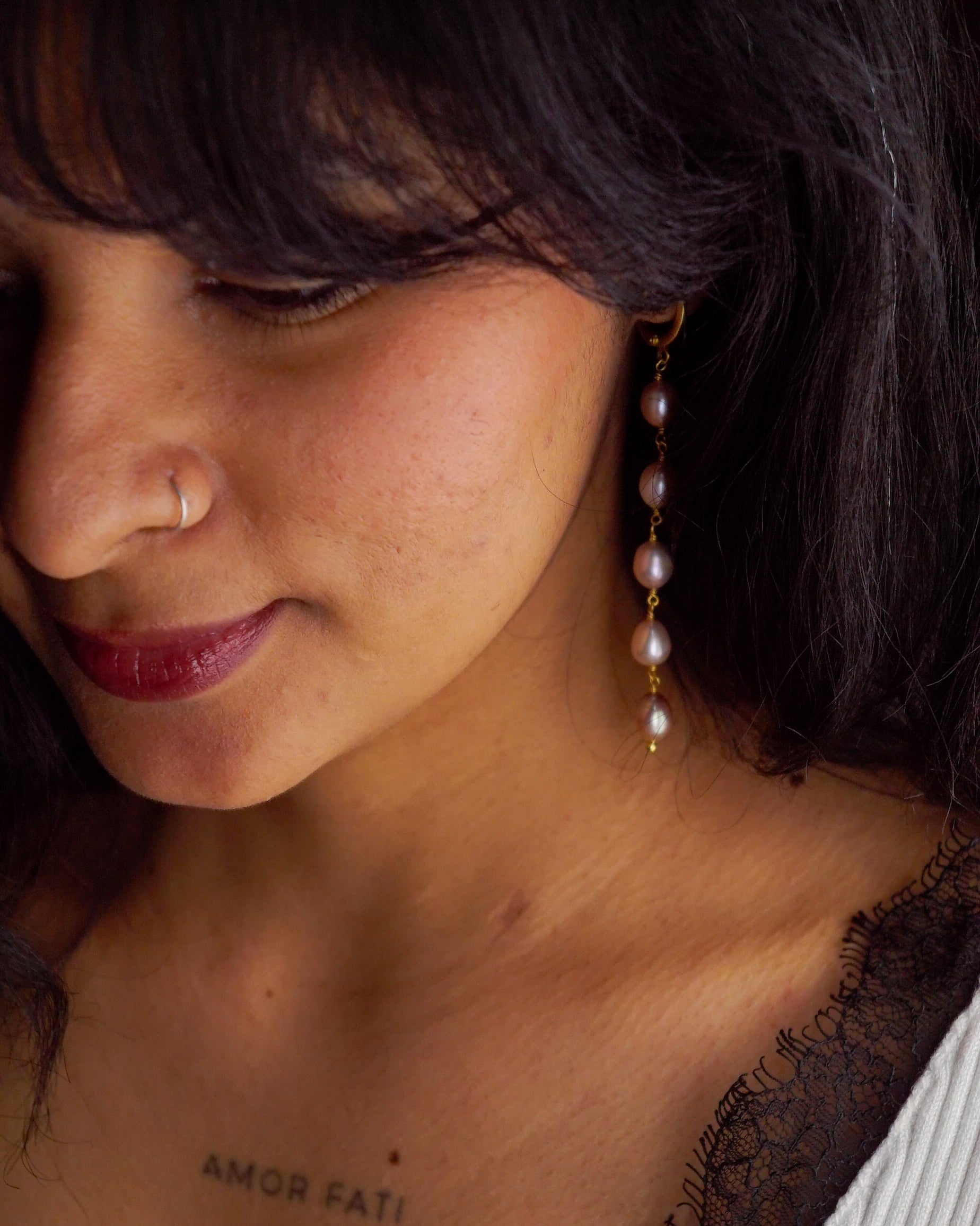 Long Pink Pearl Danglers