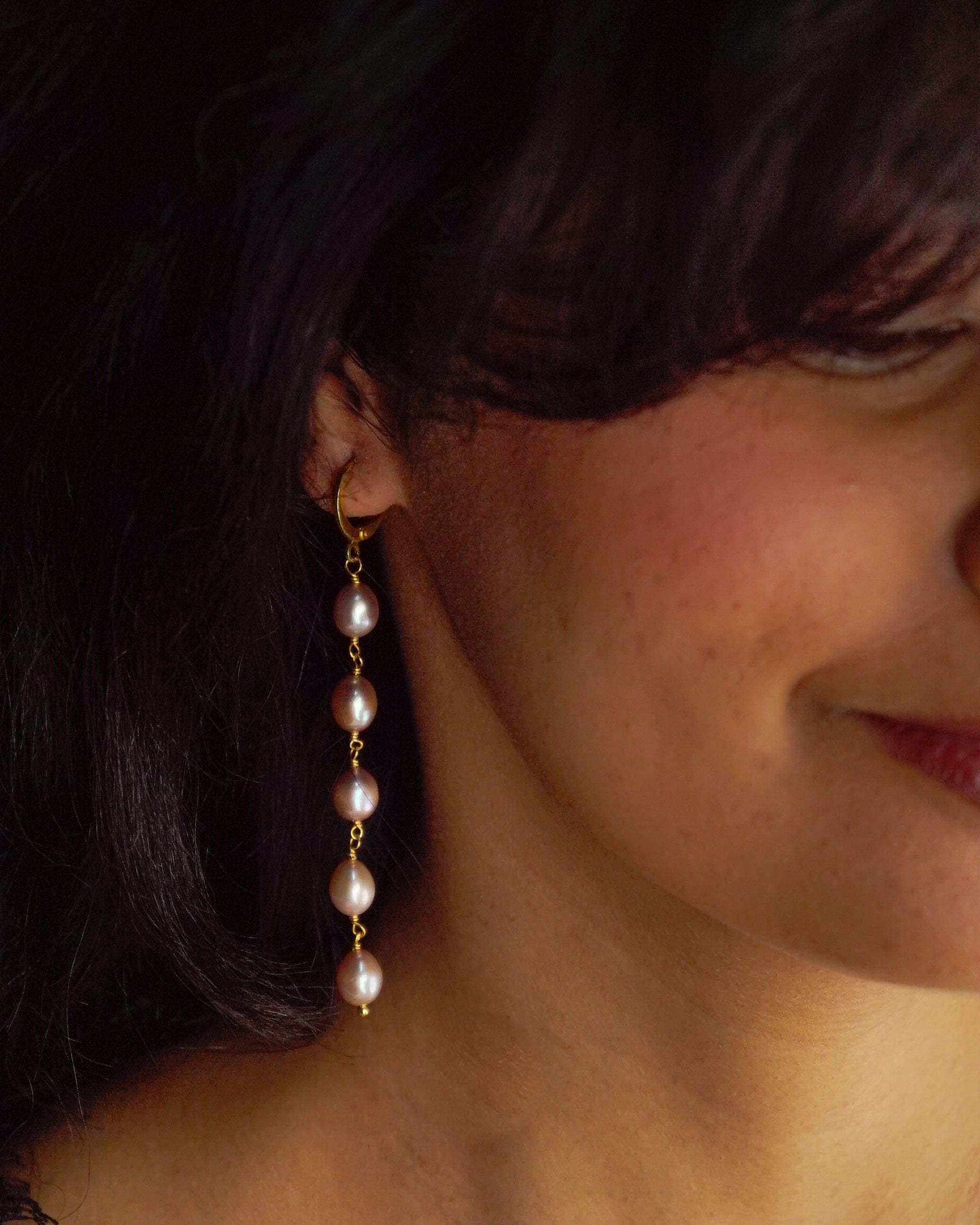 Long Pink Pearl Danglers