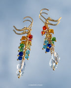 Dainty Gold Plated Rainbow Drop Earrings made with Rainbow coloured Glass Beads handmade by A Creator's Studio