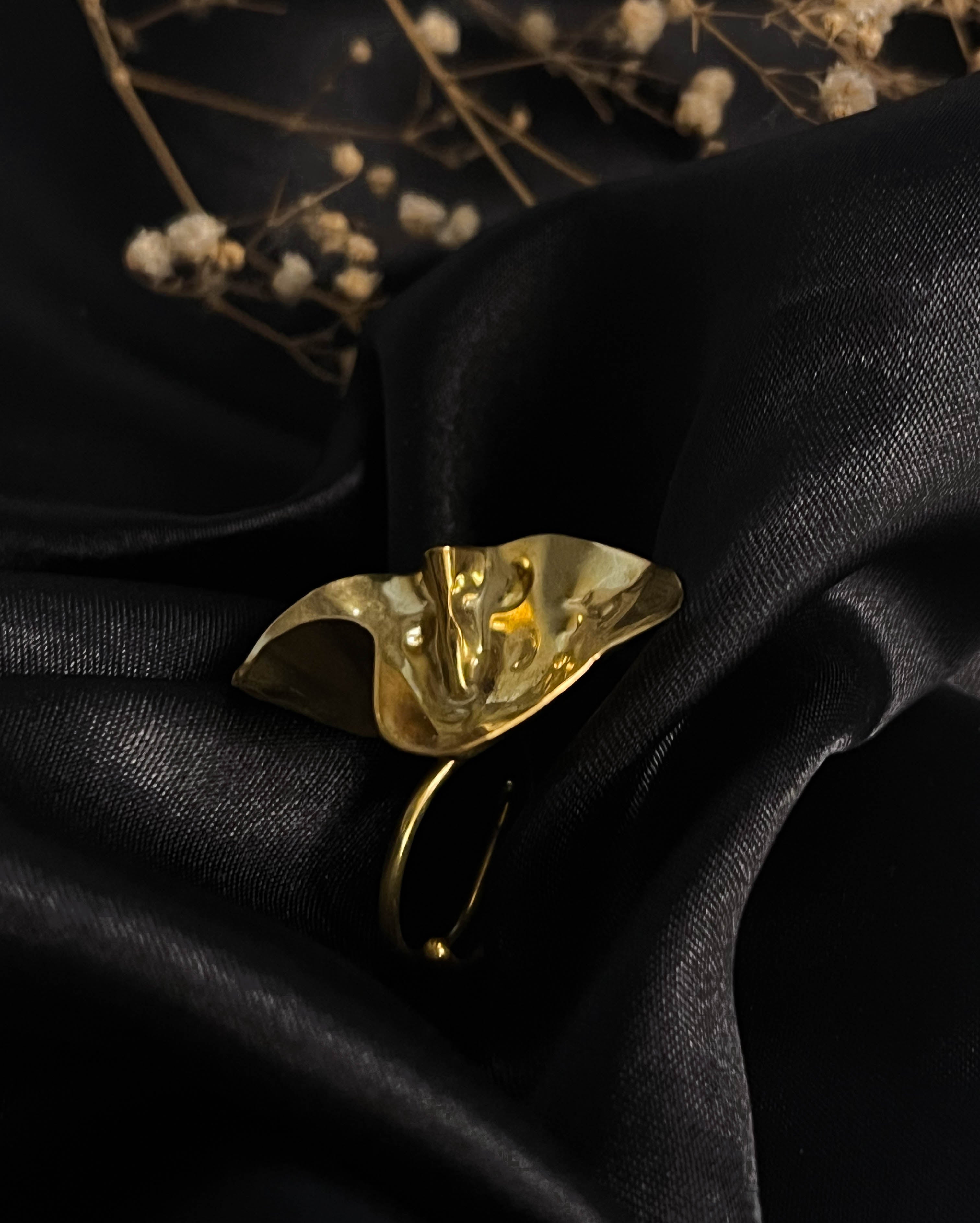 Large Abstract Ring Brass