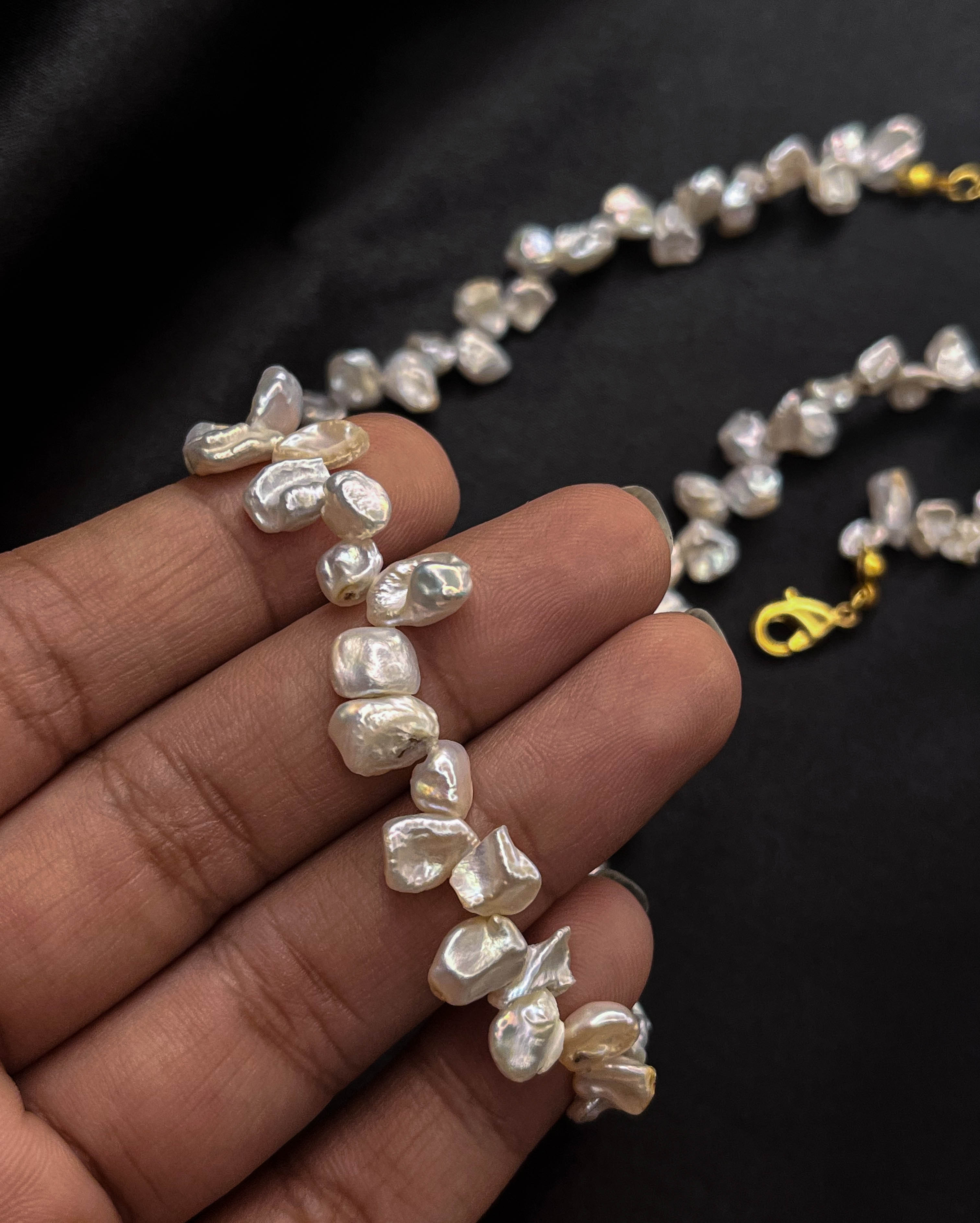 Gold plated White Chip Freshwater Pearl Necklace handmade by A Creator's Studio