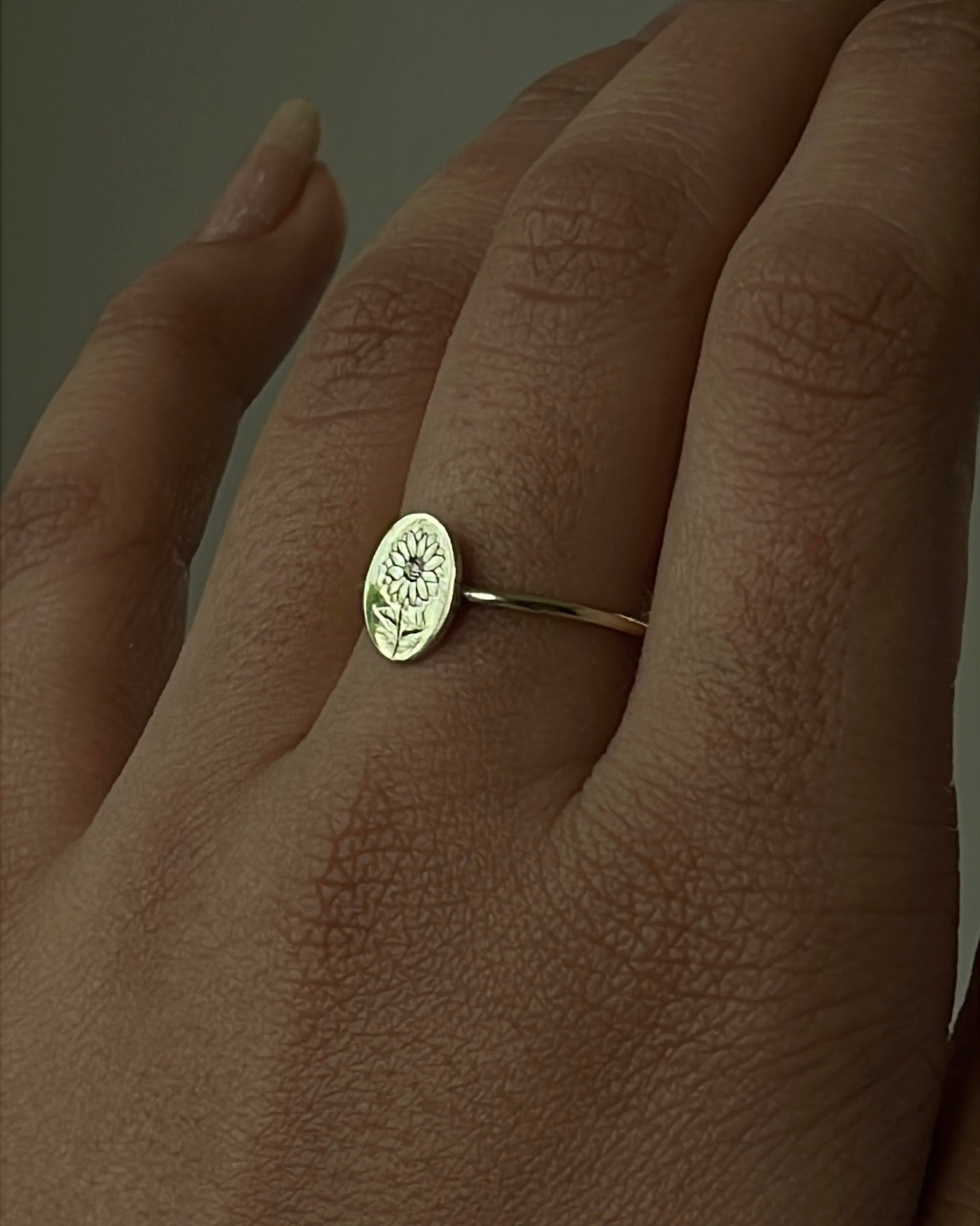Birth Flower Ring Brass