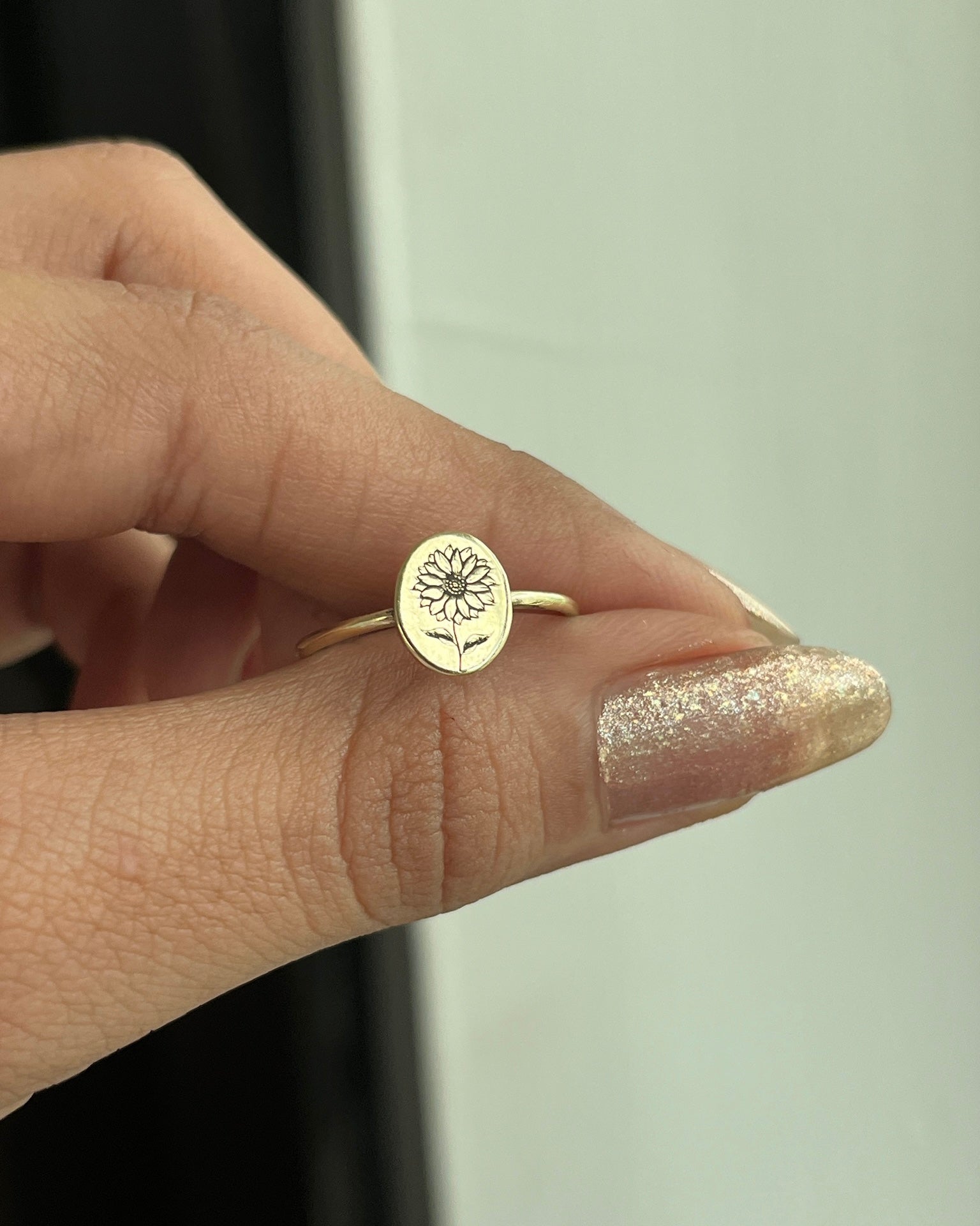 Birth Flower Ring Brass
