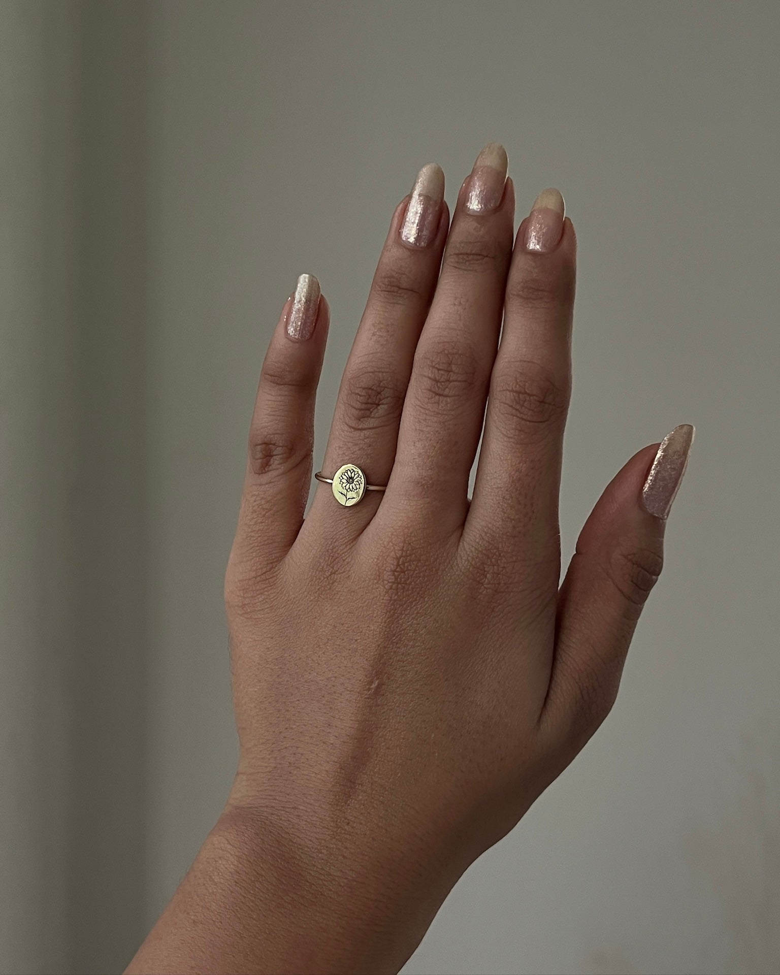 Birth Flower Ring Brass