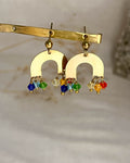 Brass Earrings with rainbow unique design with colorful beads handmade by a Creator's Studio