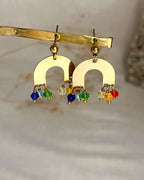 Brass Earrings with rainbow unique design with colorful beads handmade by a Creator's Studio
