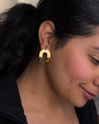 Brass Earrings with rainbow unique design with colorful beads handmade by a Creator's Studio