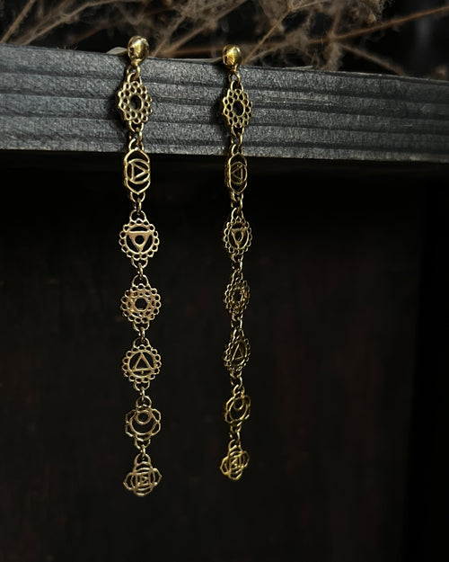 Brass Chakra earrings handmade by A Creator's Studio