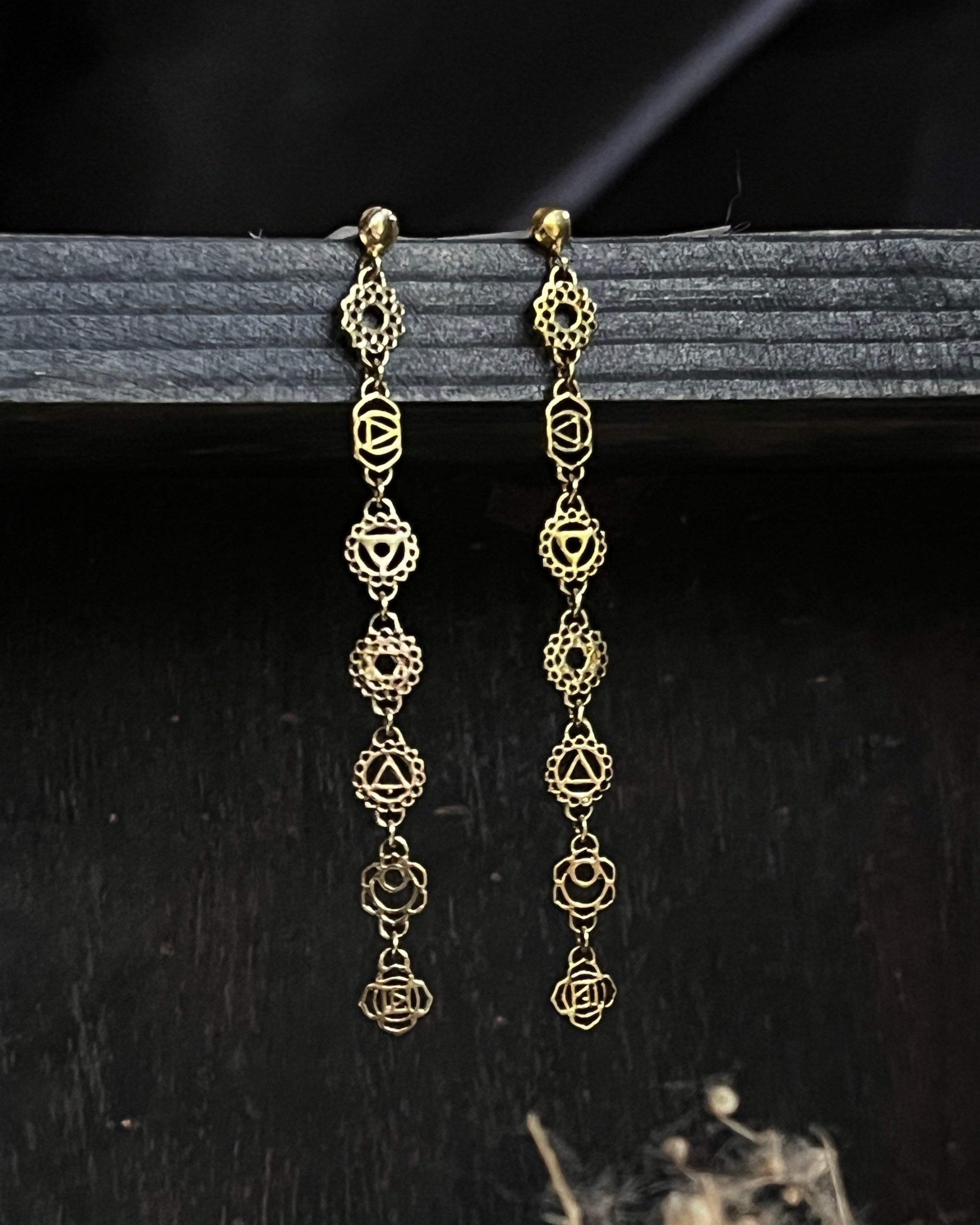 Brass Chakra earrings handmade by A Creator's Studio