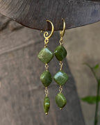 Gold Plated Jade stone Dangle Earrings handmade by A Creator's Studio