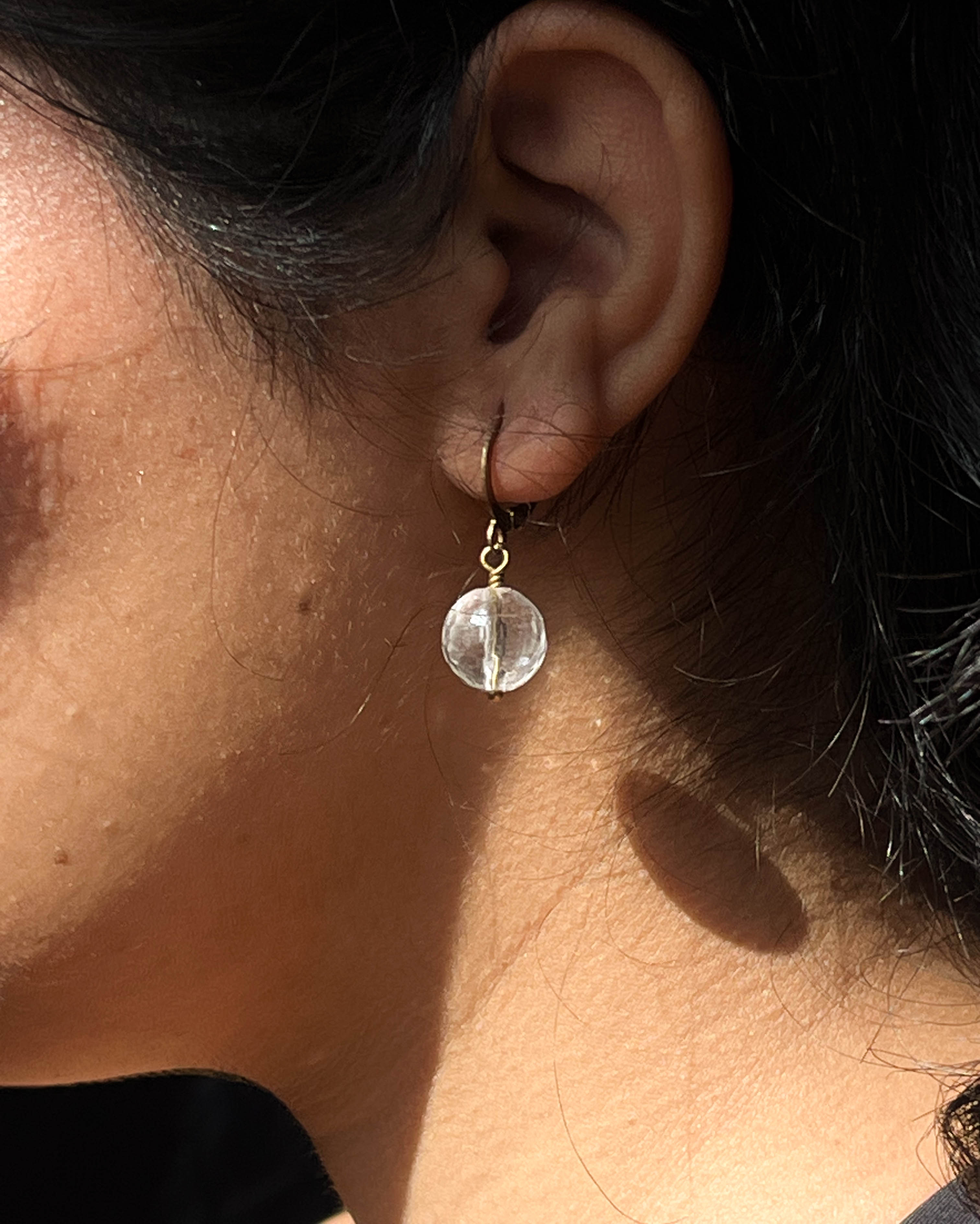 Brass earrings with crystal  handmade by A Creator's Studio