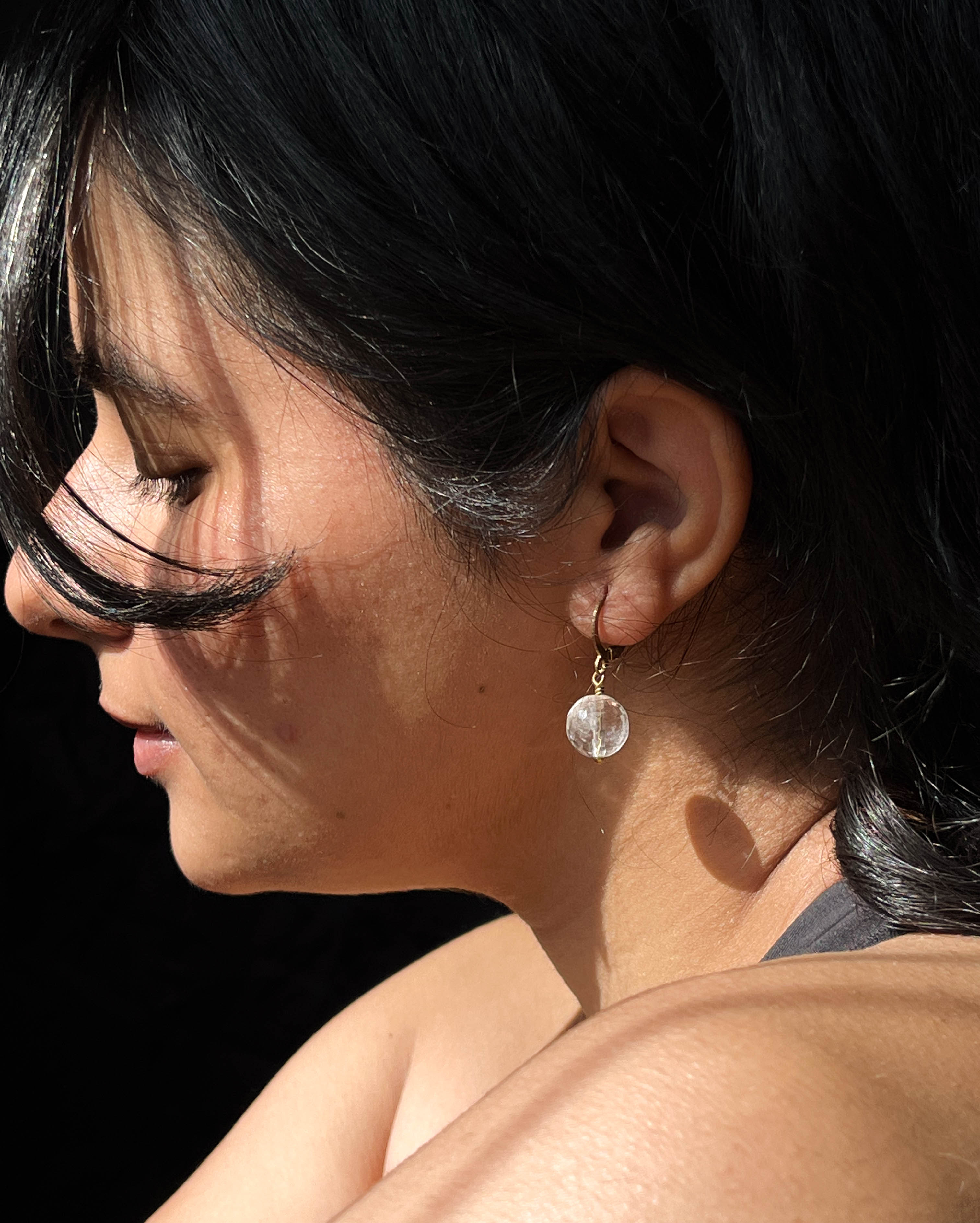 Brass earrings with crystal  handmade by A Creator's Studio