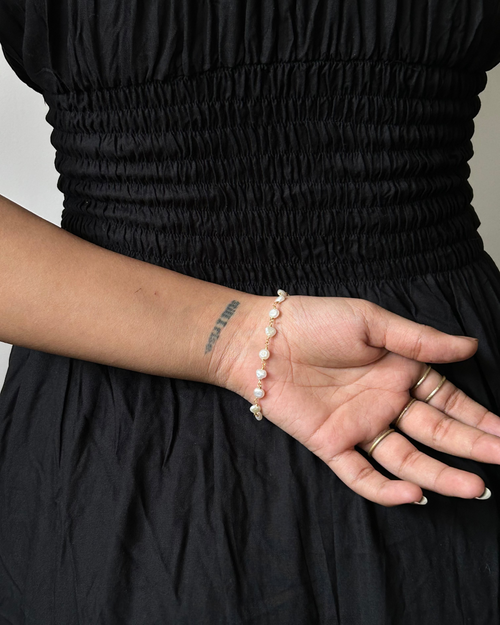 18K Gold Dipped Fresh Water Peal Link Bracelet handmade by A Creator's Studio