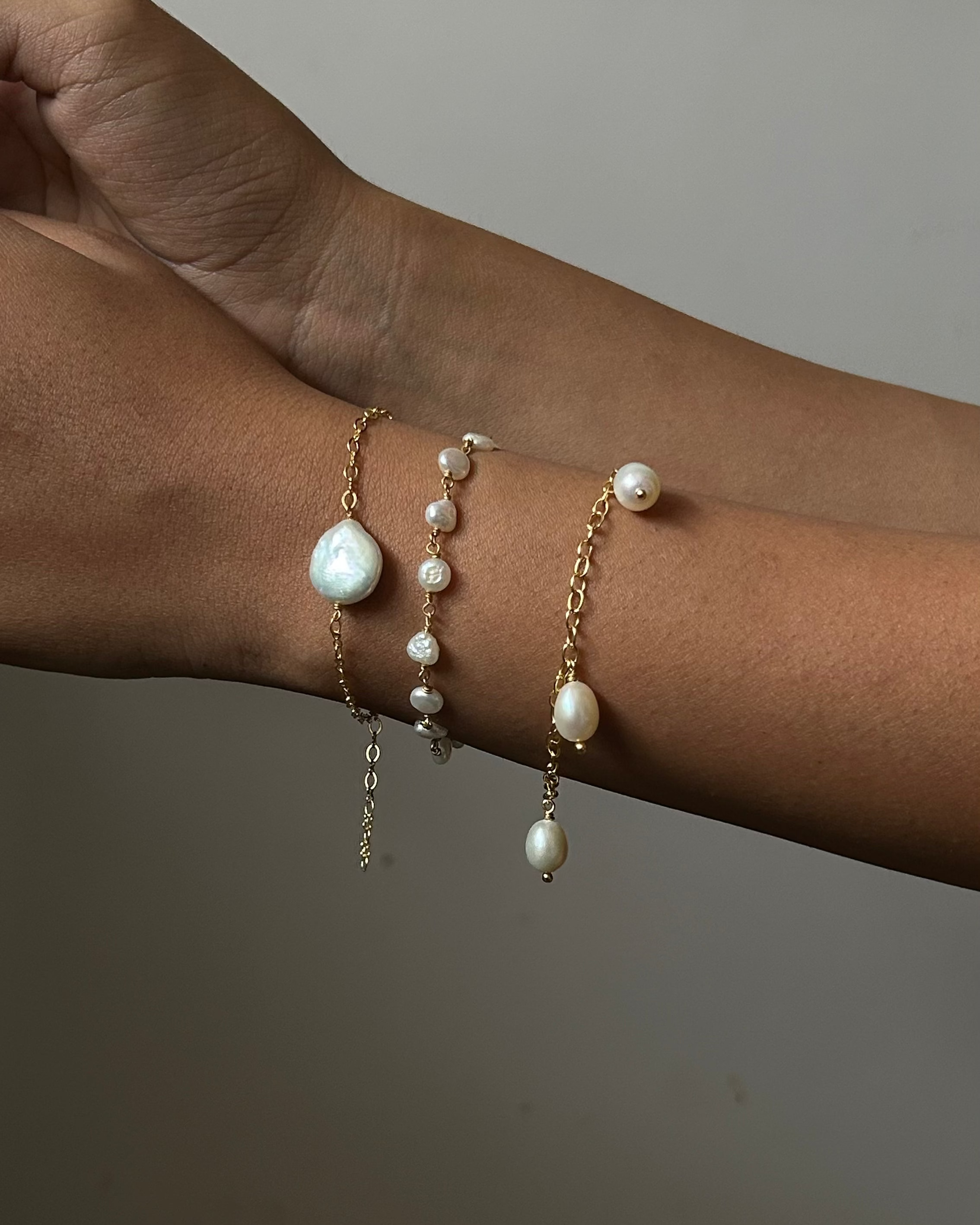 18K Gold Dipped Fresh Water Peal Link Bracelet handmade by A Creator's Studio